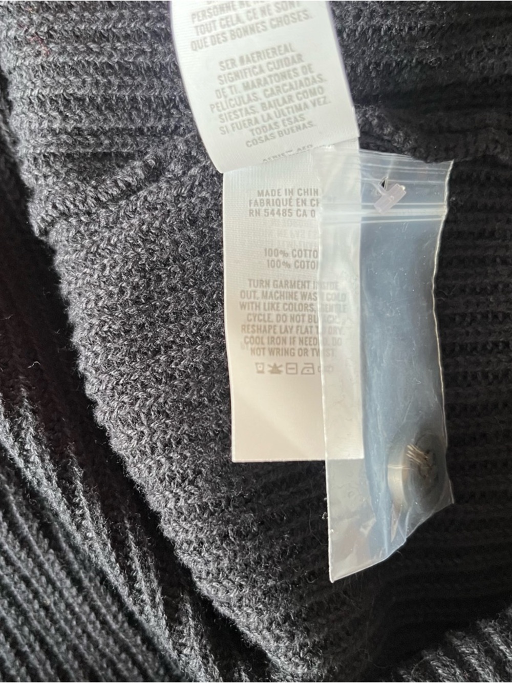 aerie Black Ribbed Henley Crew Sweater - Picture 4 of 4